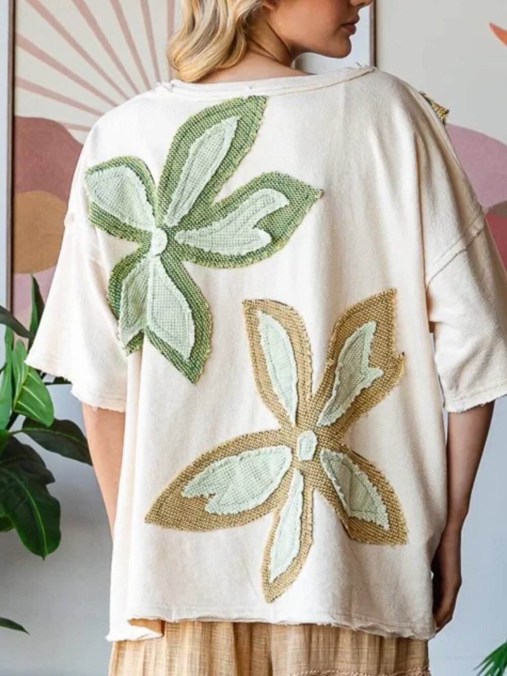 Oli & Hali oversized Flower applique Patchwork patch tunic Top free people S - Picture 3 of 11